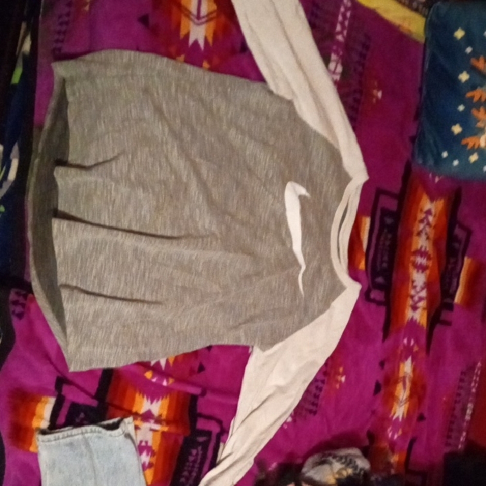 Nike Gray and White Long Sleeve Shirt